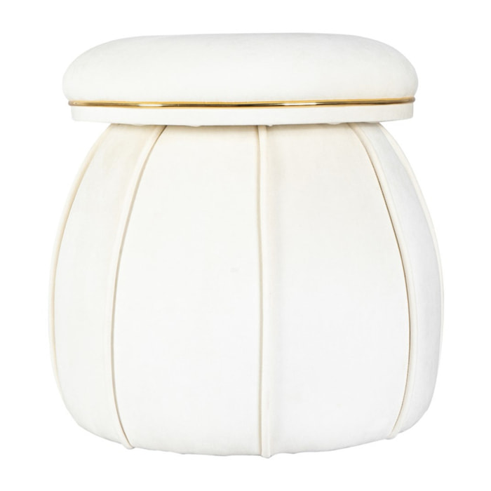 Pouf imbottito Corin in velluto avorio e oro