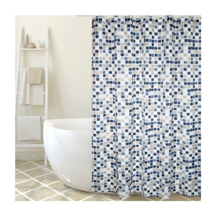 Rideau de douche Polyester MOSAIKO 180x200cm QUALITà PREMIUM Bleu & Beige - Anneaux inclus MSV