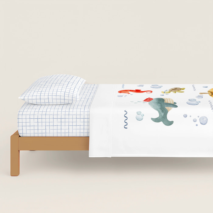 Cool Kids - Juego de Sábanas Estampadas - Infantil - Incluye 1 Funda de Almohada + 1 Sábana Bajera - 100% Algodón - Submarine
