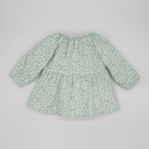 BLUSA FLORES AMARILLA AZUL Y VERDE CON MANGA ABULLONADA