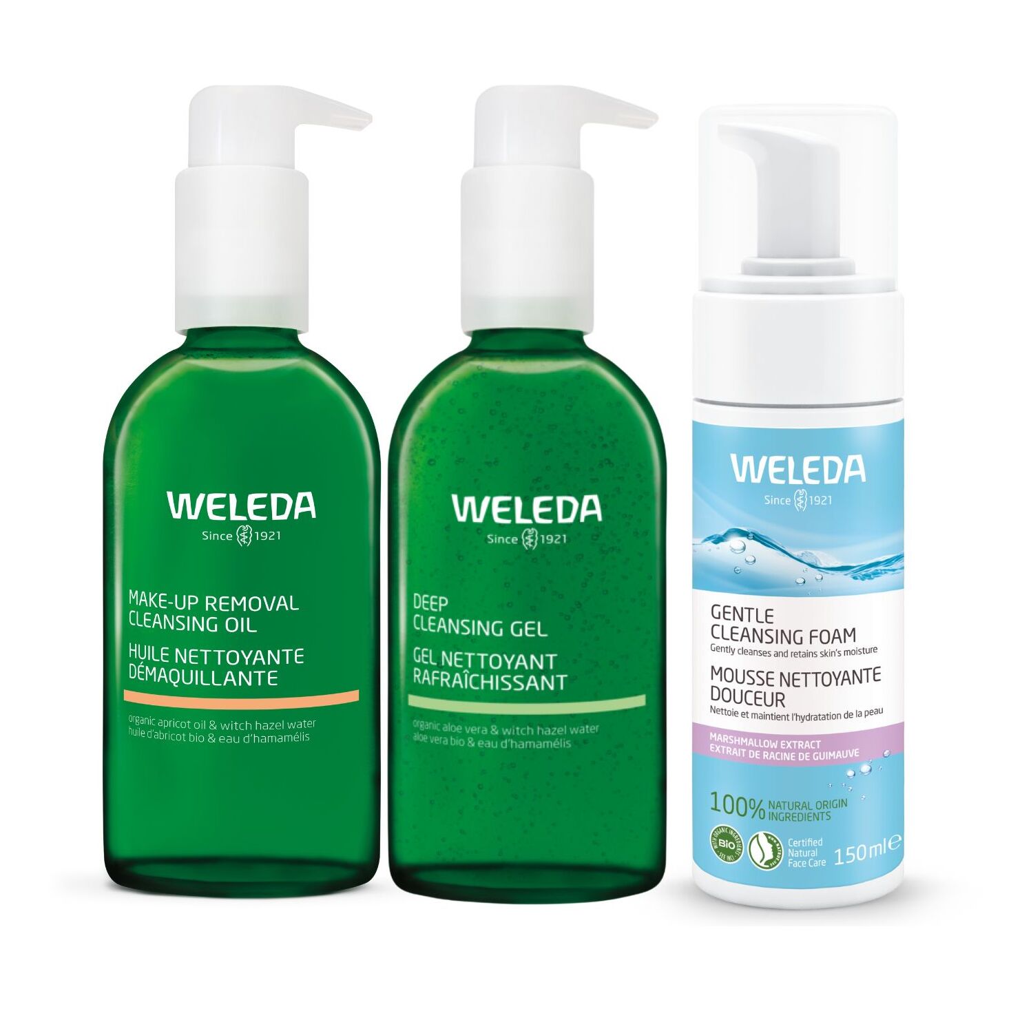 WELEDA - Lot Gel nettoyant rafraîchissant + Huile nettoyante démaquillante + Mousse nettoyante