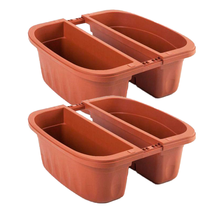 Klunia 40 - set di 2 balconiere doppie da 40cm con agganci regolabili e riserva d'acqua Terracotta