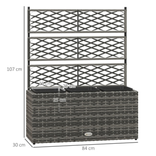 Jardinière avec treillis dim. 84L x 30l x 107H cm 3 bacs inserts d'irrigation inclus PE imitation rotin tressé gris