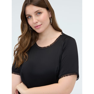 Fiorella Rubino - Vestido línea A en raso con detalles deshilachados - Negro