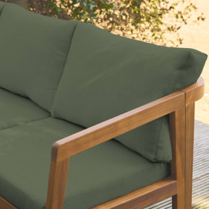 Salon de jardin d'angle kaki en acacia 5 places LOBERIA CORNER. table carrée