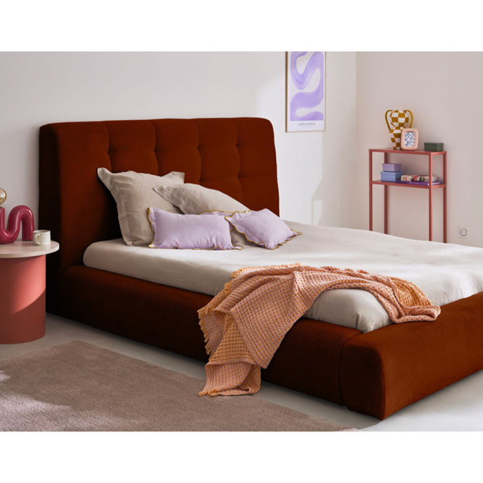 Onyx - lit coffre - 140x190 cm - en velours côtelé - sommier inclus - Terracotta