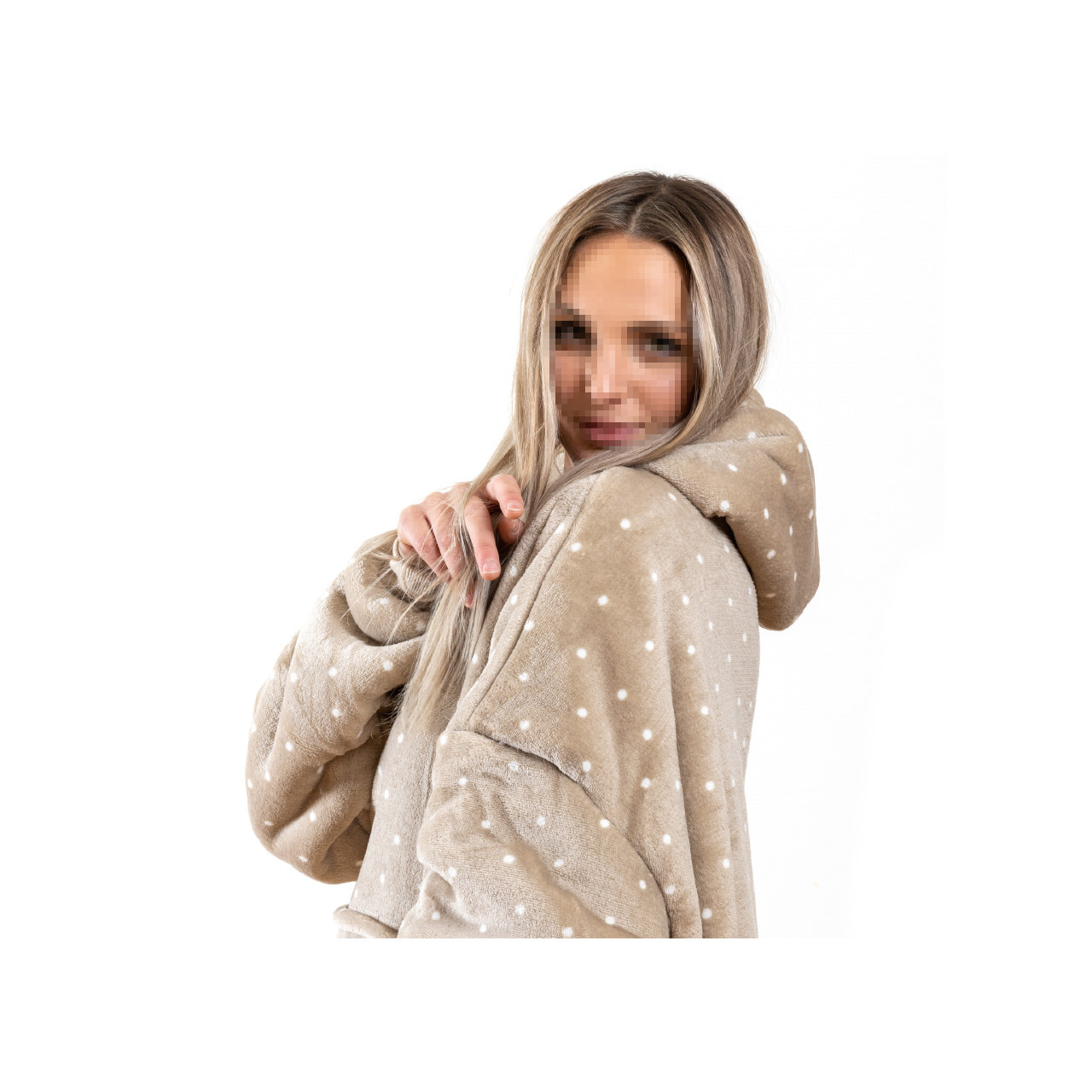 Felpa Coperta con Cappuccio Oversize Con Maniche Fantasia Pois