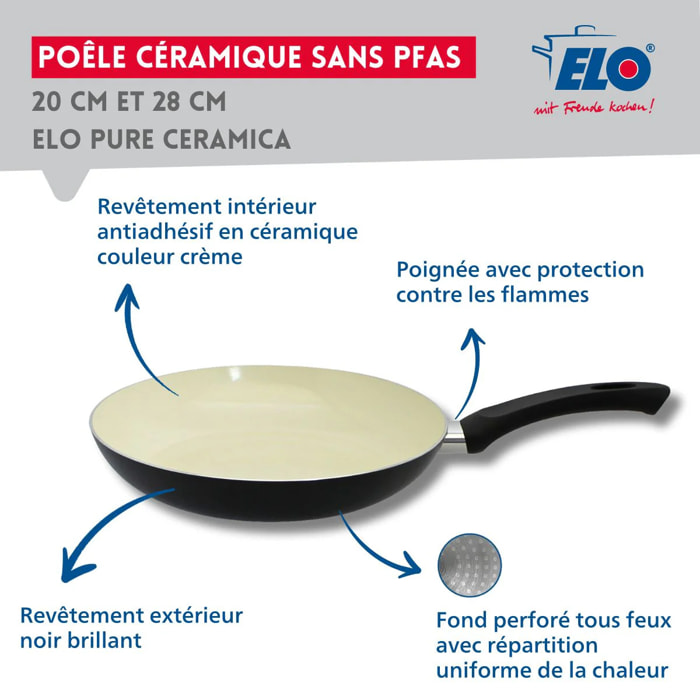 Set de 2 Poêles 20 et 28 cm céramique sans PFAS et 2 couvercles Elo Pure Ceramica