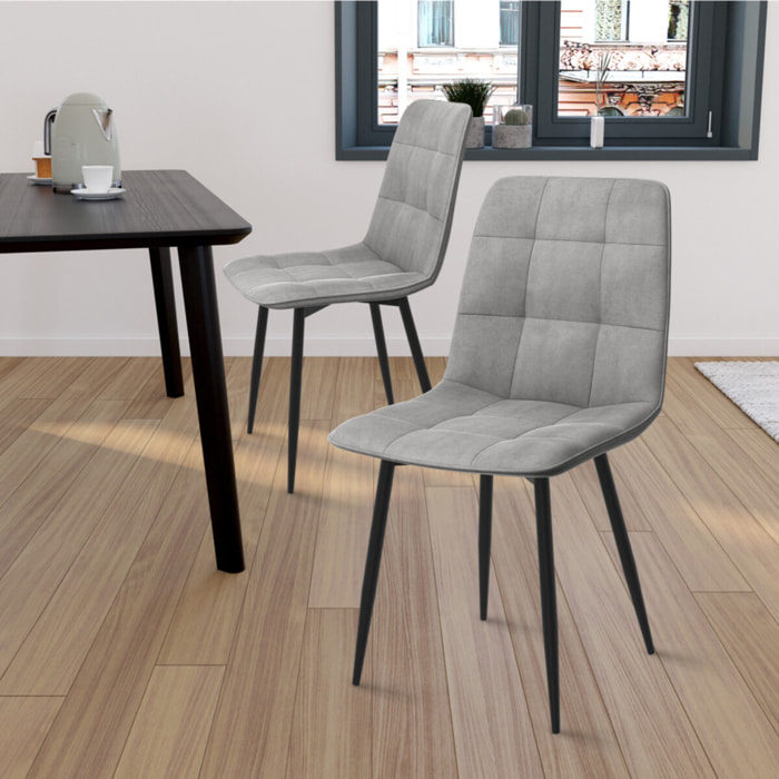 Chaises Linda en velours et pieds métal noirs - Gris Clair