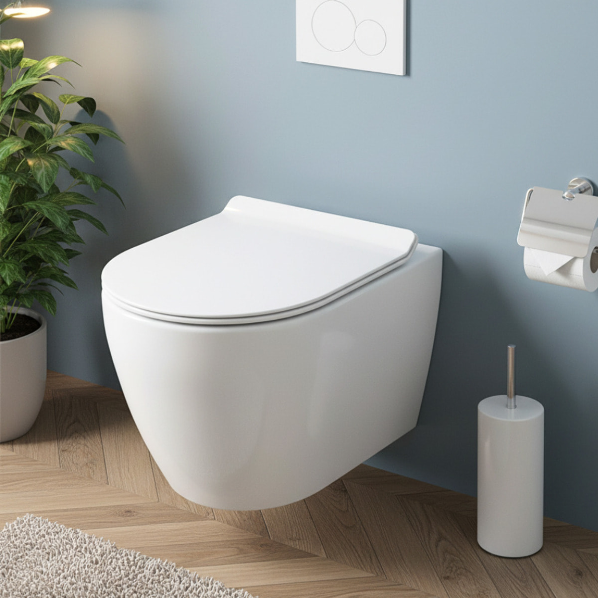 PixL WC suspendu en céramique Vortex , fixations invisibles + abattant Soft-Close, Blanc brillant (CEPX010RTORP)