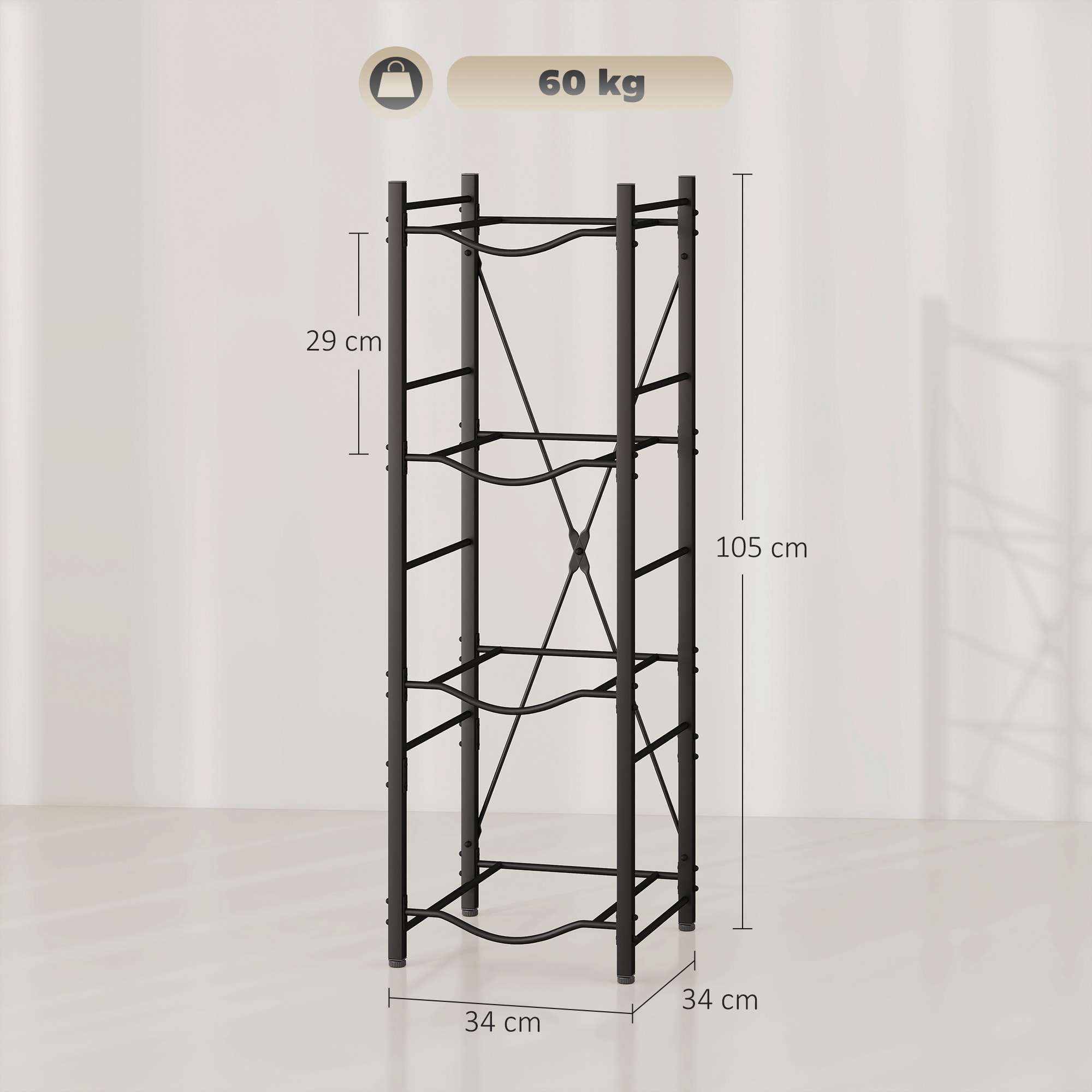Soporte para Garrafones de Agua de 4 Niveles Estante de Almacenamiento para Botellas de Agua con Estructura de Metal Reforzada para Cocina Comedor Sala de Estar Negro
