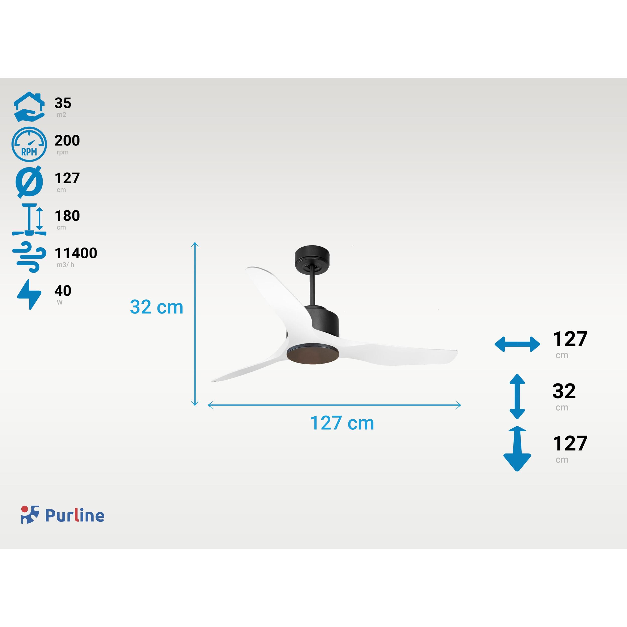 Ventilateur de plafond ø127 cm avec Wifi Réversible Hypersilence 40   W Noir