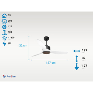 Ventilateur de plafond ø127 cm avec Wifi Réversible Hypersilence 40   W Noir