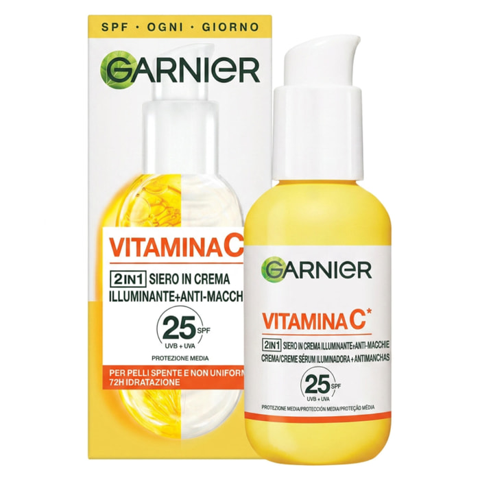 Siero Viso in Crema SPF 25 Illuminante Anti-Macchie Uniformante Idratante SkinActive Vitamina C a Lunga Tenuta - Flacone da 50ml
