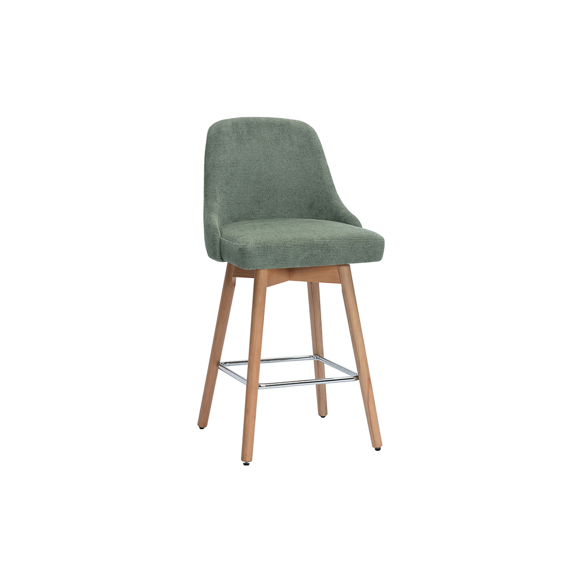 Tabourets de bar scandinaves pivotants 360° en tissu chenille vert kaki et bois hêtre massif H65 cm (lot de 2) HASTA