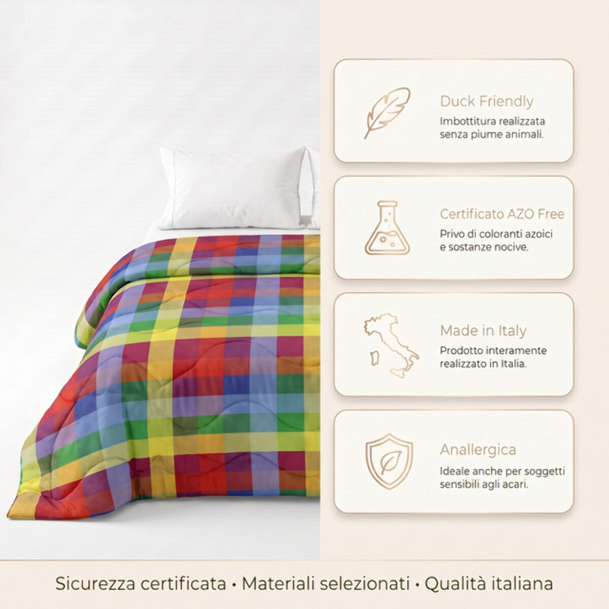 Trapunta Invernale in Microfibra Mano Pesca, Imbottitura 270 g/m², Anallergica, Duck Friendly, AZO FREE, Made in Italy con Fantasie Moderne