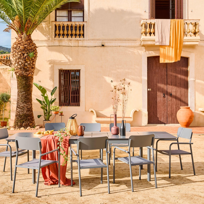 Table de jardin extensible aluminium + 8 assises CHARLESTON + SAVANNAH