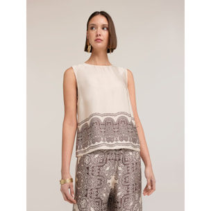 Motivi - Top de raso estampado paisley - Blanco
