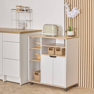 Desserte à roulettes Eat up blanc et bois