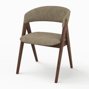 Chaise en bois foncé et tissu vert olive - Isis