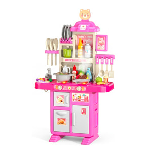 Cucina Giocattolo Per Bambini Con Luci E Suoni Realistici 69 Accessori Rubinetto Con Sistema Di Riciclo Dell'Acqua E Fornelli 3-5 Anni Rosa e Bianco