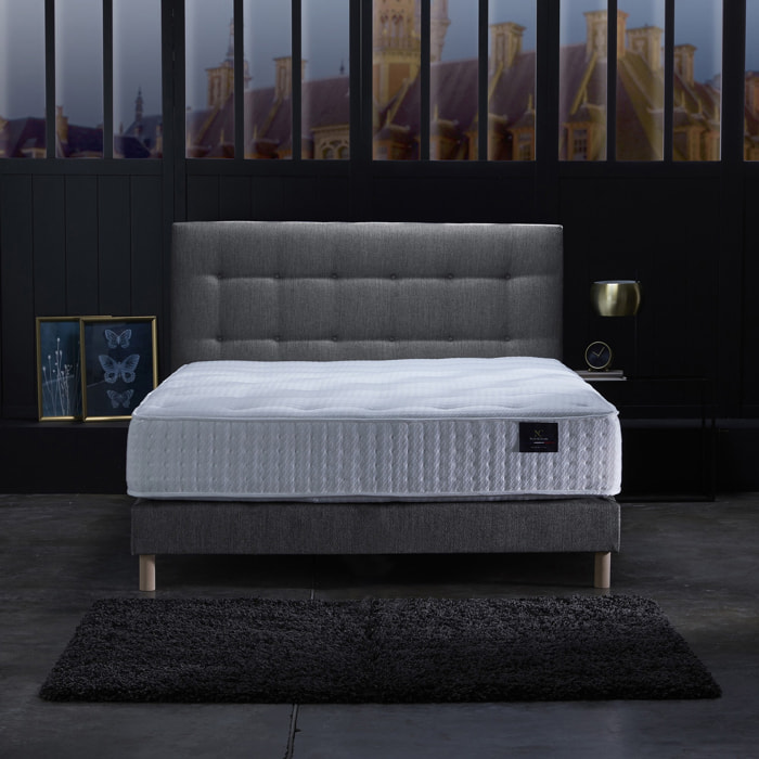 Ensemble Hécate 2 + tête de lit capitonnée - Matelas ressorts ensachés Mémoire de forme