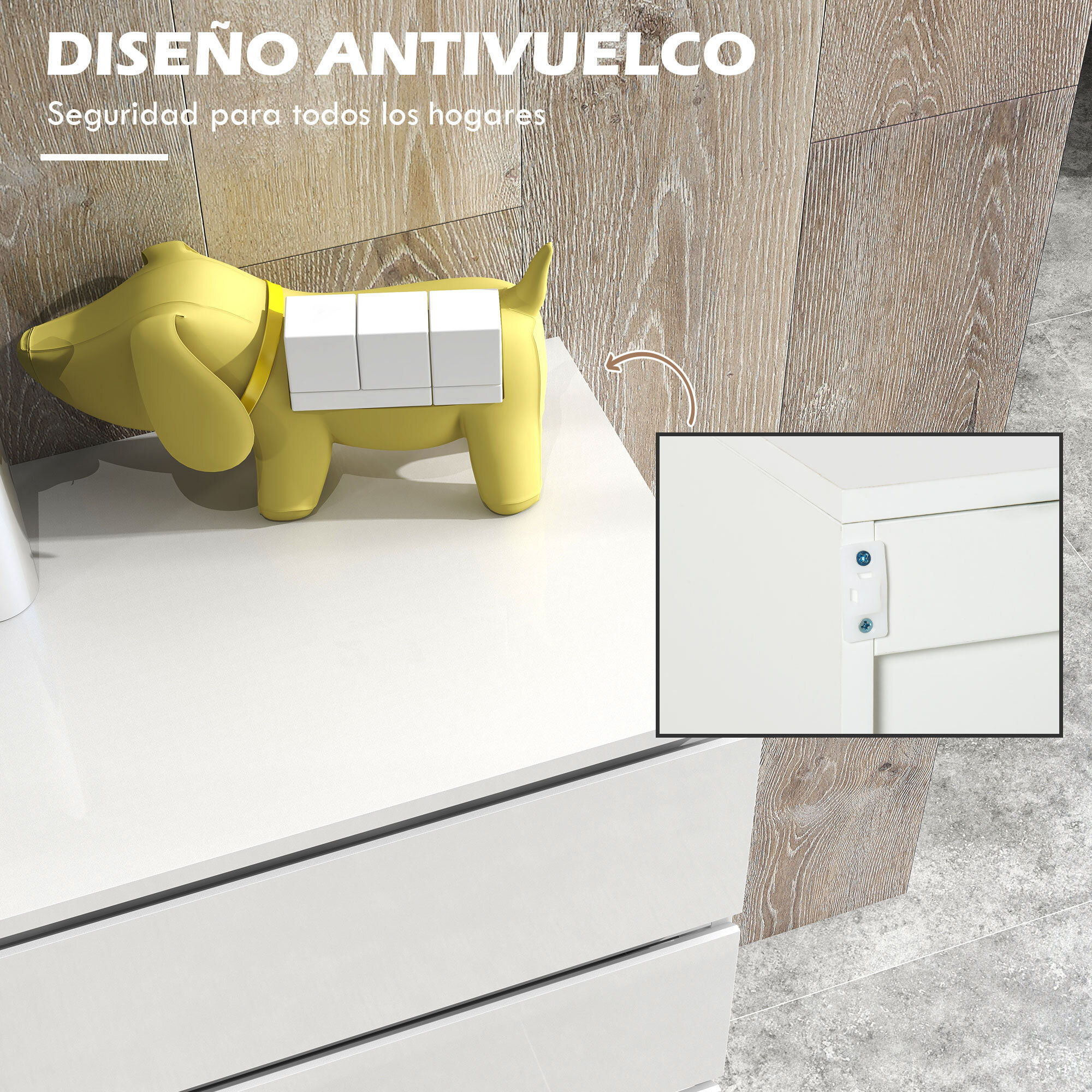 Cómoda con 4 Cajones de Madera Cajonera de Dormitorio Cómoda Blanca Brillante para Salón Habitación Dormitorio Estilo Moderno 55x33x80 cm