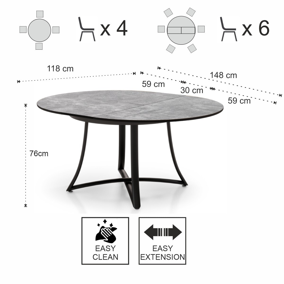 Tomasucci Table ronde extensible DAFNE CEMENT