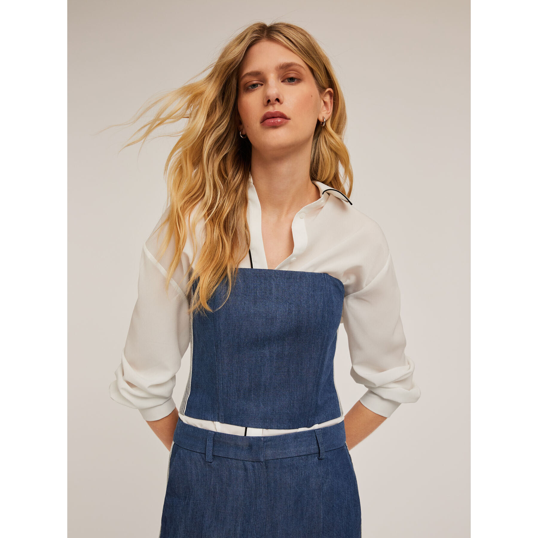 Motivi - Top bustier effetto denim con bande laterali - Blu