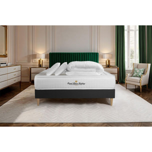 Pack prêt à dormir matelas LANCASTER ressorts ensachés et mémoire de forme + sommier kit noir + Couette + 2 oreillers