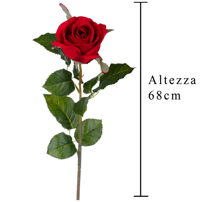 Rosa Bacarat. Altezza 67 Cm - Pezzi 8 - 7X67X5cm - Colore: Rosso - Bianchi Dino - Fiori Artificiali