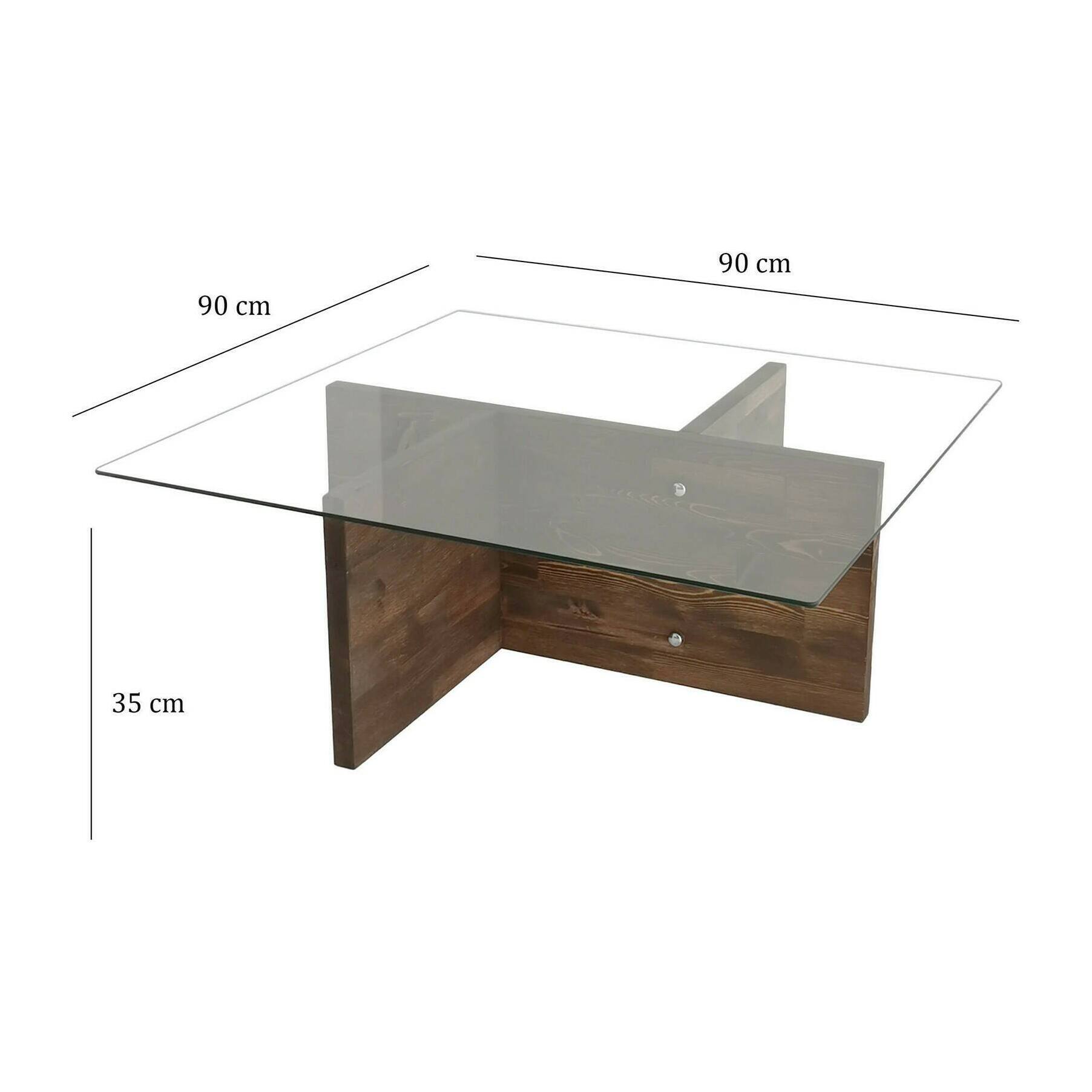 Tavolino da salotto Dharasli, Tavolo basso da caffè, Portariviste per divano, Ripiano da soggiorno, 90x90h35 cm, Noce