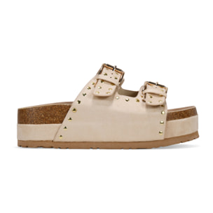 Sandalias de plataforma arena con dos correas