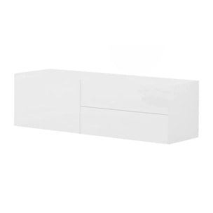 Mobile da soggiorno Porta TV, Made in Italy, Supporto per TV da salotto a 1 anta e 2 cassetti, cm 110x40h35, colore Bianco lucido