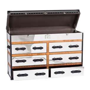Commode 6 tiroirs en acier inoxydable et cuir  ILLIADE