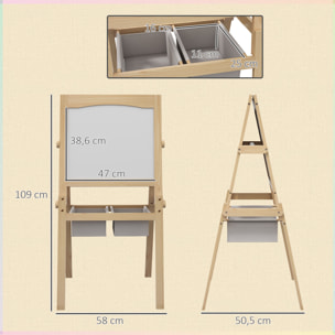 Tableau enfant - chevalet enfant - ardoise double face - tableau blanc tableau à craie - rouleau papier, 2 paniers rangement - MDF pin