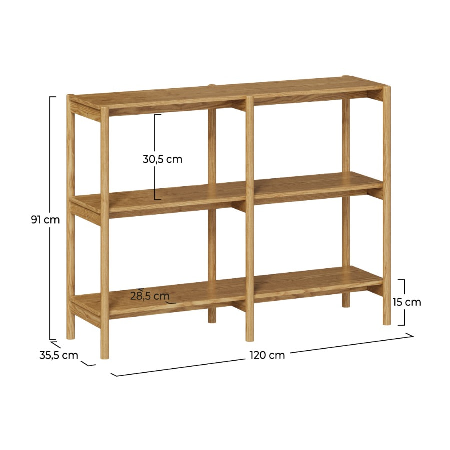 Etagère en bois d'hévéa massif, 2 étagères - Emel