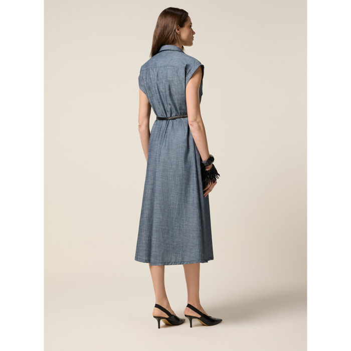 Oltre - Blusa en tejido mezcla de lino efecto denim - Azul