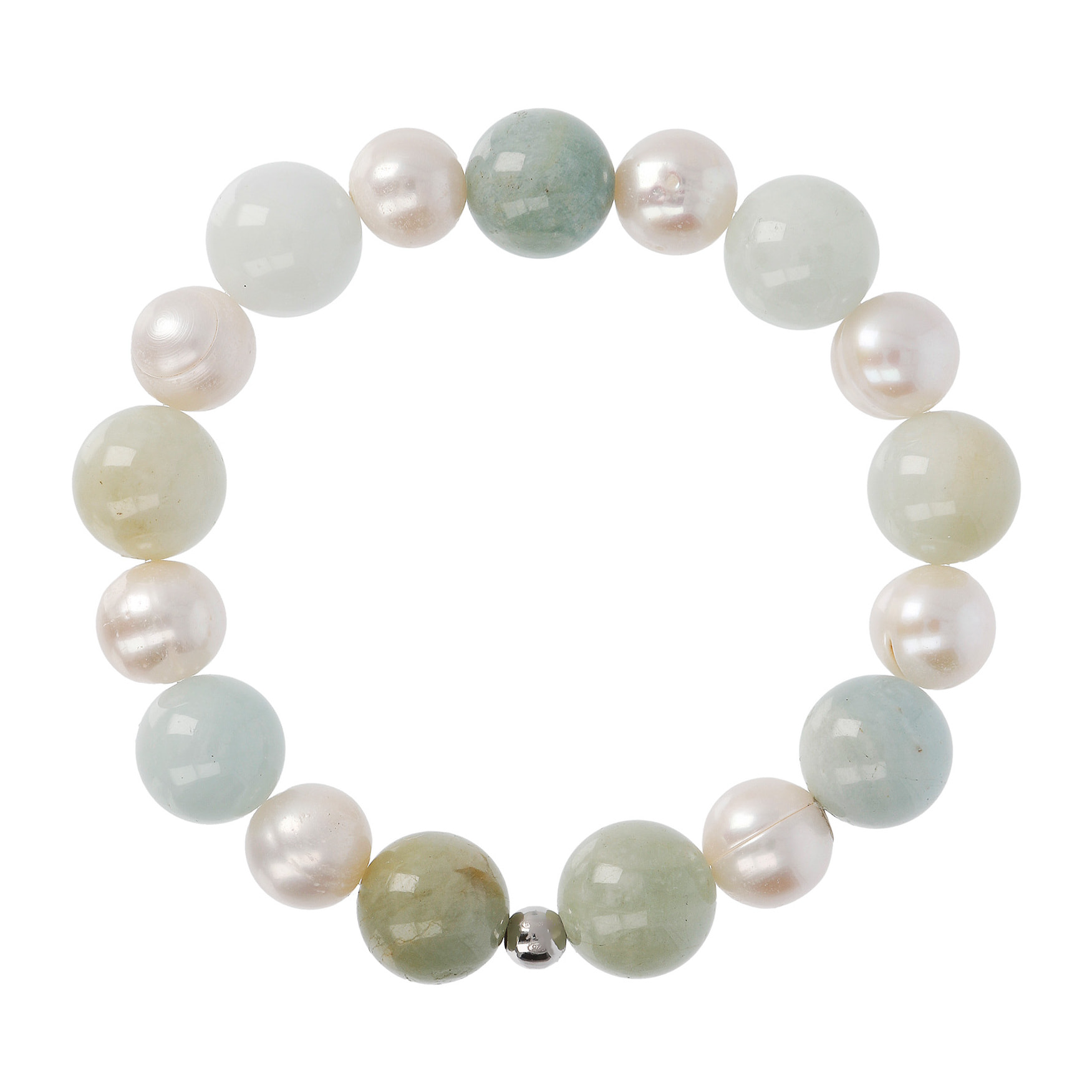 Bracciale Elastico con Avventurina Verde e Perle d'Acqua Dolce Bianche Ø 9.5/10.5 mm