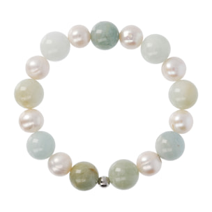 Bracciale Elastico con Avventurina Verde e Perle d'Acqua Dolce Bianche Ø 9.5/10.5 mm