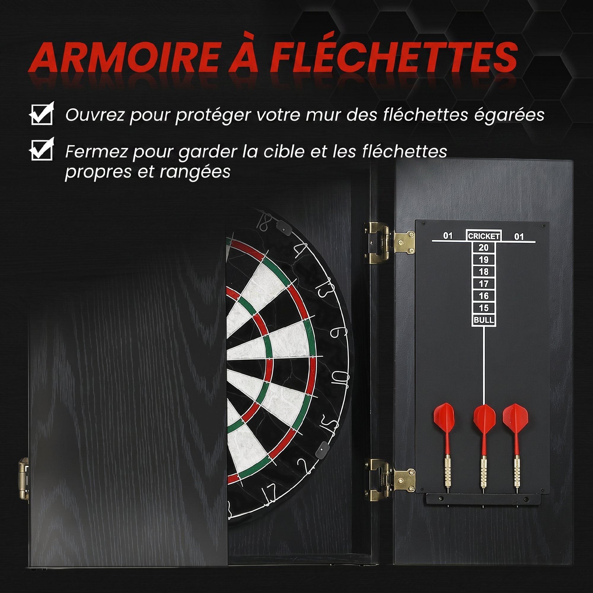 Cible de fléchettes - armoire à fléchettes - jeu de fléchettes - effet bois noir