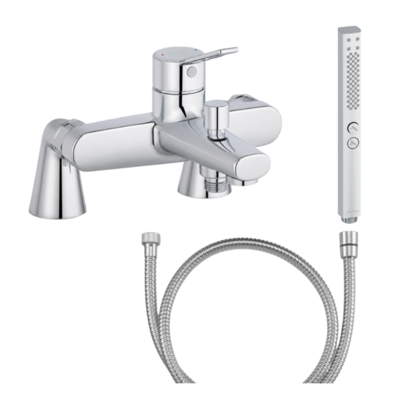 Mitigeur baignoire Eo + pommeau de douche Shift+ carré + flexible de douche métal + colonnettes