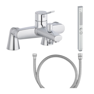 Mitigeur baignoire Eo + pommeau de douche Shift+ carré + flexible de douche métal + colonnettes