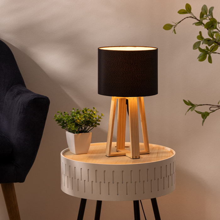 Lampe "Molu" - bois et noir H35 cm