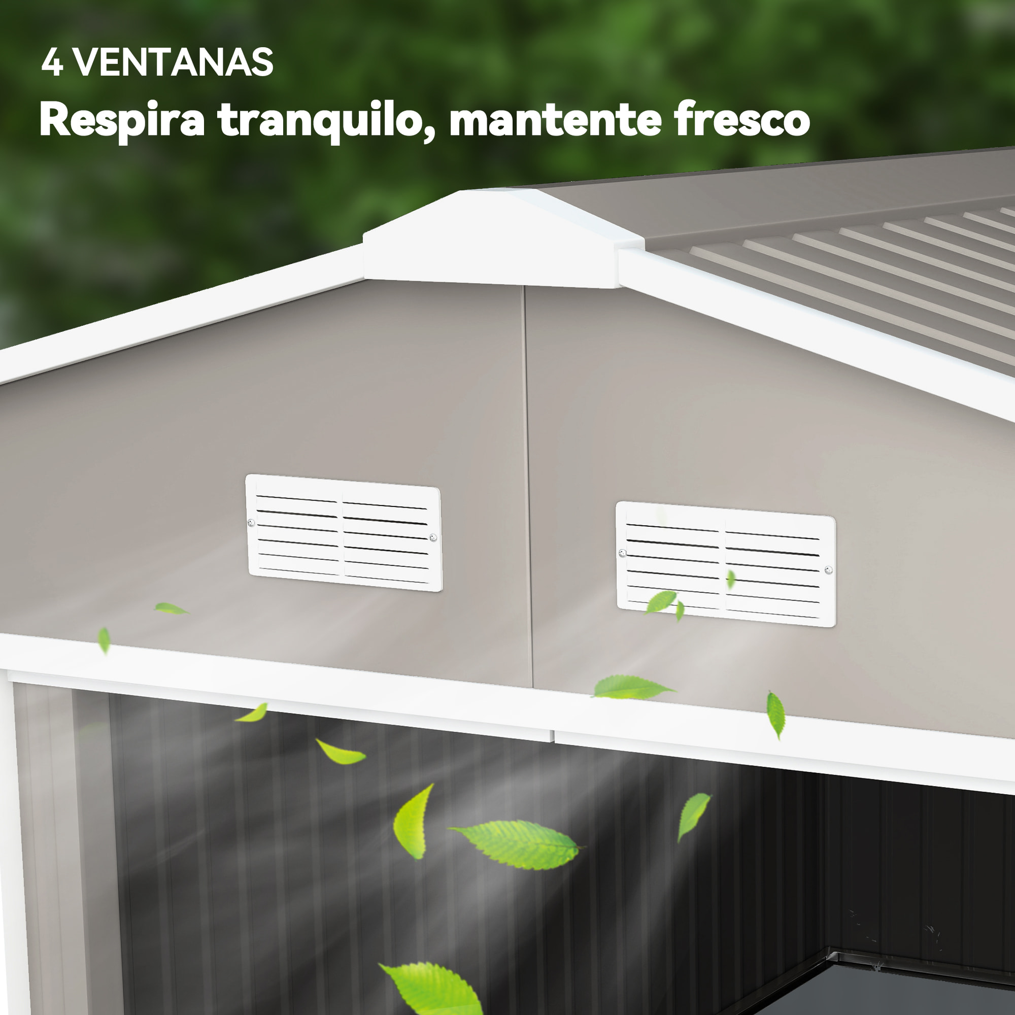 Caseta de Jardín Exterior 12,4 m² 340x386x200 cm, Cobertizo de Jardín Exterior Metálico con Puerta Corredera, Base Refuerzo (Suelo NO Incluido) y Ventanas Gris Claro