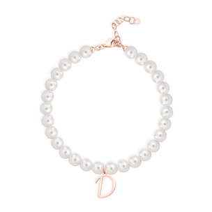 Bracciale Fujiko con Pendente Lettera D Perle Argento Rosè