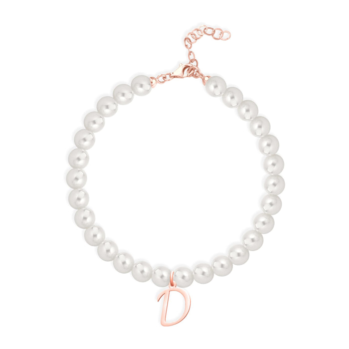 Bracciale Fujiko con Pendente Lettera D Perle Argento Rosè