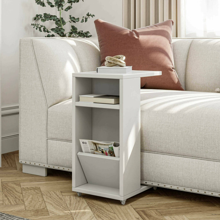 Tavolino da salotto Blas, Tavolo basso da caffè, Portariviste per divano, Ripiano da soggiorno, 30x40h63 cm, Bianco