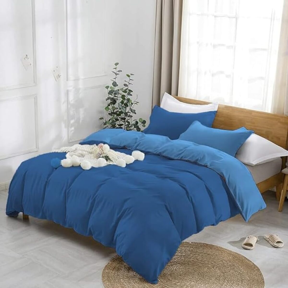 Parure Copripiumino Bicolore Matrimoniale, Set Sacco Copripiumino in Cotone con Federe