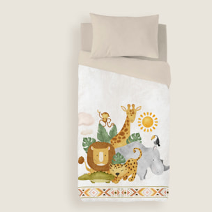 Naturals - Funda Nórdica Estampada - Infantil - 100% Algodón - Incluye 1 Funda de Almohada - Safari